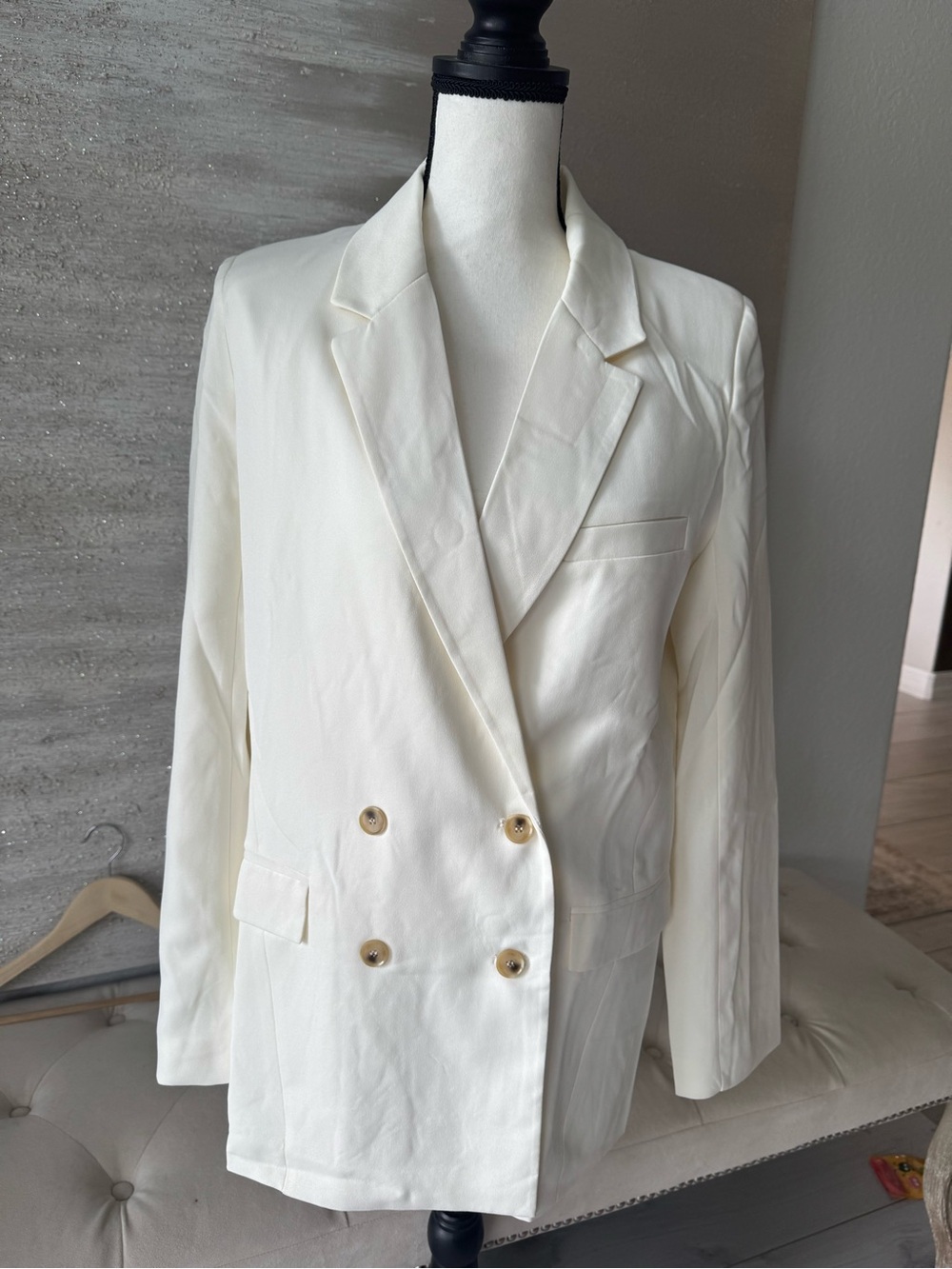 Ivory Double-Breasted Blazer Jacket